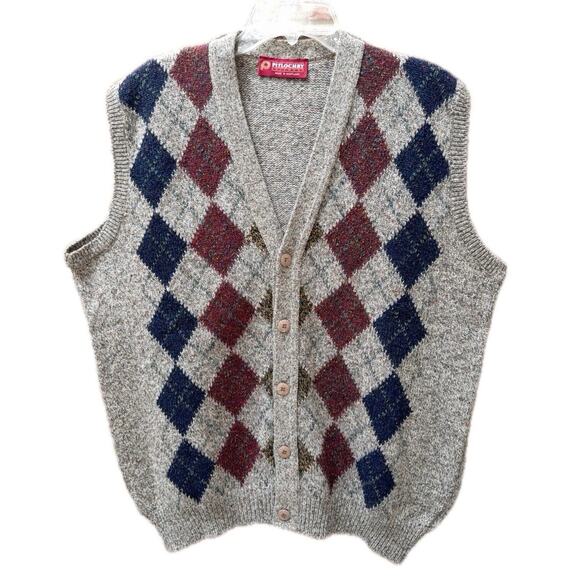 Pitlochry Scotland Wool Sweater Vest Argyle Buttons Grandpa Large Academia 90’s - Picture 1 of 8